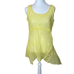 Young Threads Butter Yellow Embroidered Chiffon Sleeveless Blouse Fairy Medium‎